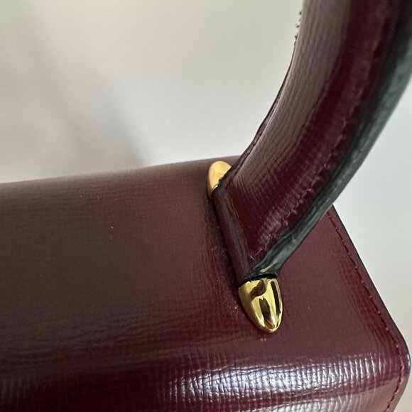 Cartier Wine Burgundy Leather Kelly Style Small Mini Top Handle Satchel Bag - Picture 3 of 10